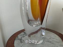 RARE HEAVY 29cm KOSTA BODA ARIA SWEDEN Göran Wärff AMBER ART GLASS VASE BOX