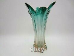 RARE Hospodka twisted green in pink Czech sommerso art glass vase