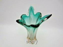 RARE Hospodka twisted green in pink Czech sommerso art glass vase