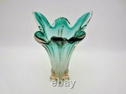 RARE Hospodka twisted green in pink Czech sommerso art glass vase