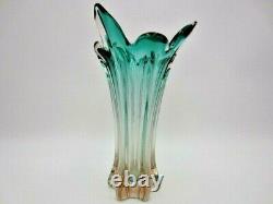 RARE Hospodka twisted green in pink Czech sommerso art glass vase