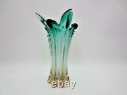 RARE Hospodka twisted green in pink Czech sommerso art glass vase