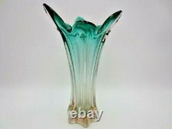 RARE Hospodka twisted green in pink Czech sommerso art glass vase