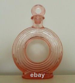 RARE McKee Art Deco Lifesaver Decanter & Glasses Set Pink c. 1930s