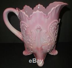 RARE Northwood / Dugan Inverted Fan & Feather PINK slag Pitcher & 4 Glass Set