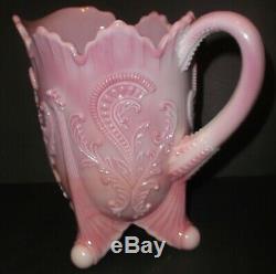 RARE Northwood / Dugan Inverted Fan & Feather PINK slag Pitcher & 4 Glass Set