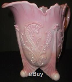 RARE Northwood / Dugan Inverted Fan & Feather PINK slag Pitcher & 4 Glass Set