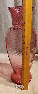 RARE Pilgrim Glass Cranberry Swirl Hand Blown 15 Vase Signed D. Champan