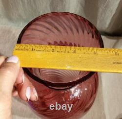 RARE Pilgrim Glass Cranberry Swirl Hand Blown 15 Vase Signed D. Champan