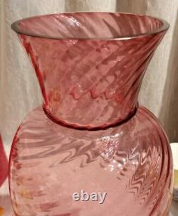 RARE Pilgrim Glass Cranberry Swirl Hand Blown 15 Vase Signed D. Champan