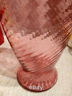 RARE Pilgrim Glass Cranberry Swirl Hand Blown 15 Vase Signed D. Champan