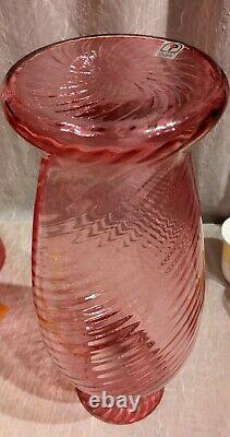 RARE Pilgrim Glass Cranberry Swirl Hand Blown 15 Vase Signed D. Champan