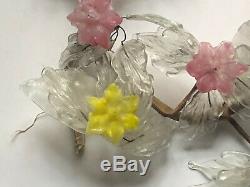 RARE Vintage MURANO GLASS Venetian FLOWERS Leaves Antique Pink Yellow Blue WIRE