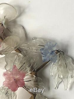 RARE Vintage MURANO GLASS Venetian FLOWERS Leaves Antique Pink Yellow Blue WIRE