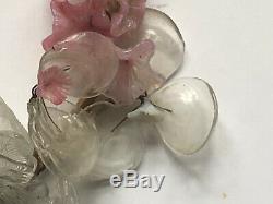 RARE Vintage MURANO GLASS Venetian FLOWERS Leaves Antique Pink Yellow Blue WIRE