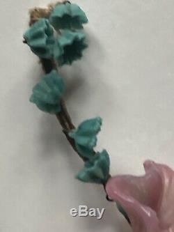 RARE Vintage MURANO GLASS Venetian FLOWERS Leaves Antique Pink Yellow Blue WIRE