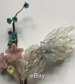 RARE Vintage MURANO GLASS Venetian FLOWERS Leaves Antique Pink Yellow Blue WIRE