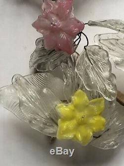 RARE Vintage MURANO GLASS Venetian FLOWERS Leaves Antique Pink Yellow Blue WIRE