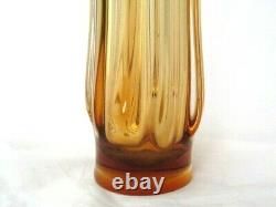 RARE sommerso ribbed & twisted art glass leaf vase green in pink Czech Hospodka