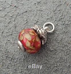 RETIRED James Avery ART GLASS ROSES FINIAL Charm, pink red yellow rose flower