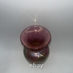ROBERT HELD ART GLASS 7.25 Vase Pink/Yellow Iridescent with Pulled Feather