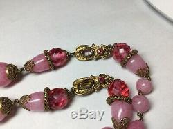 Rare 1920's Antique Czech Pink Peking Art Glass Egyptian Revival Neiger Necklace
