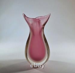 Rare 1960s Archimede Seguso Opal Pink Luigi Onesto Fishtail Murano Glass Vase