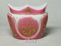 Rare 19th C. Pink Cut To White Art Glass Vase With Enamel & Gilding Bohemian