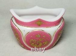 Rare 19th C. Pink Cut To White Art Glass Vase With Enamel & Gilding Bohemian