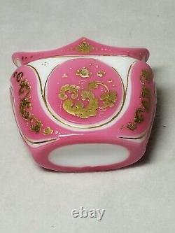 Rare 19th C. Pink Cut To White Art Glass Vase With Enamel & Gilding Bohemian