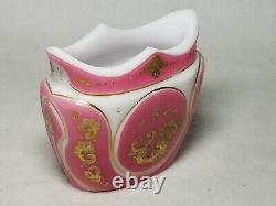 Rare 19th C. Pink Cut To White Art Glass Vase With Enamel & Gilding Bohemian