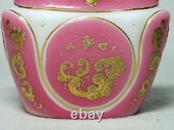 Rare 19th C. Pink Cut To White Art Glass Vase With Enamel & Gilding Bohemian