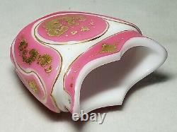 Rare 19th C. Pink Cut To White Art Glass Vase With Enamel & Gilding Bohemian