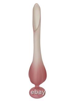 Rare 20.5 Tall Viking Art Glass Epic Six Petal Swung Vase Pink Satin Frost