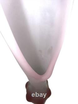 Rare 20.5 Tall Viking Art Glass Epic Six Petal Swung Vase Pink Satin Frost