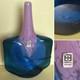 Rare 7.75 Vintage M Harris Mdina Axehead Glass Bud Vase Pink Splatter Blue Sign