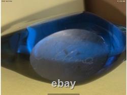 Rare 7.75 Vintage M Harris Mdina Axehead Glass Bud Vase Pink Splatter Blue Sign