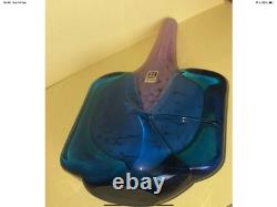 Rare 7.75 Vintage M Harris Mdina Axehead Glass Bud Vase Pink Splatter Blue Sign