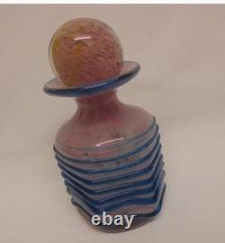 Rare 7.75 Vintage M Harris Mdina Axehead Glass Bud Vase Pink Splatter Blue Sign