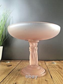 Rare Art Deco Pink Lady Frosted Glass Pedestal Centrepiece Bowl Walther & Sohne