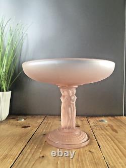 Rare Art Deco Pink Lady Frosted Glass Pedestal Centrepiece Bowl Walther & Sohne