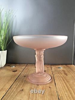 Rare Art Deco Pink Lady Frosted Glass Pedestal Centrepiece Bowl Walther & Sohne