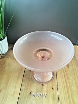 Rare Art Deco Pink Lady Frosted Glass Pedestal Centrepiece Bowl Walther & Sohne