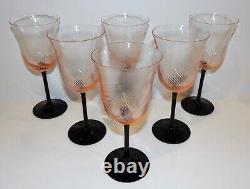 Rare Arte Murano Icet Italy Art Glass Set Of 6 Pink Amethyst Wine/water Goblets