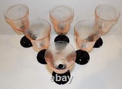 Rare Arte Murano Icet Italy Art Glass Set Of 6 Pink Amethyst Wine/water Goblets