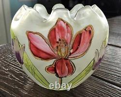 Rare Bohemian Loetz Arcadia Art Nouveau Enamel Floral Rose Bowl Art Vase