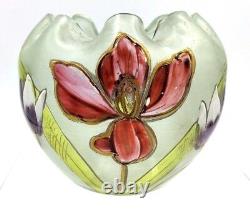 Rare Bohemian Loetz Arcadia Art Nouveau Enamel Floral Rose Bowl Art Vase