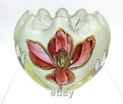 Rare Bohemian Loetz Arcadia Art Nouveau Enamel Floral Rose Bowl Art Vase