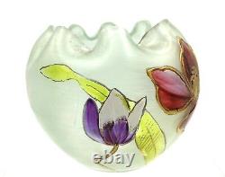 Rare Bohemian Loetz Arcadia Art Nouveau Enamel Floral Rose Bowl Art Vase