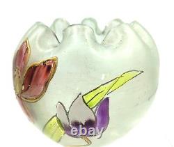 Rare Bohemian Loetz Arcadia Art Nouveau Enamel Floral Rose Bowl Art Vase